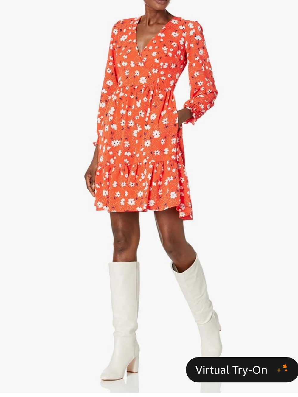 Eliza J Orange Floral V-Neck Tiered Mini Dress